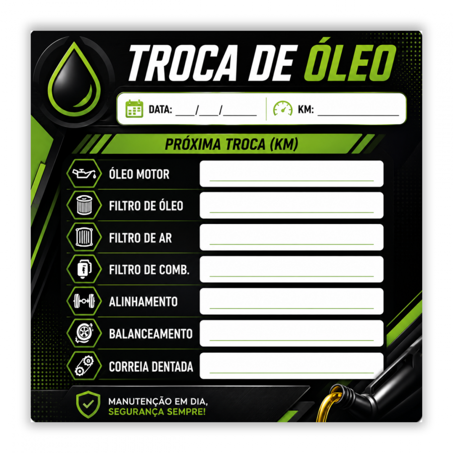 Adesivo Troca de Óleo - Formato 6x6 cm - Mínimo 500 peças